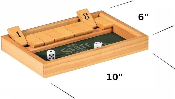 Schylling Shut the Box - Family Game of Strategy and Chance - Includes Collectible Wooden Game Box. Felt Bottom. Rounded Dice. and Detailed Instructions - Ages 6 and Up