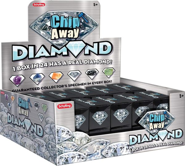 Schylling Chip Away Diamond - Gemstone Dig Kit with Collectible Specimens Inside - 1 in 24 Contains a Real Diamond - Includes Miniature Hammer. Chisel. and Brush - Ages 5 and Up - One Box